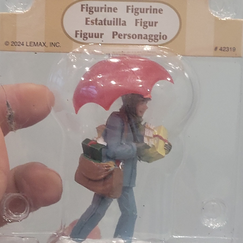 Lemax Red and Blue Figurine with Umbrella